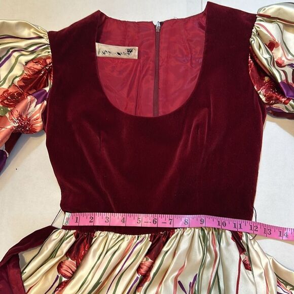 Vintage Victor Costa velvet satin floral dress with side pocket size 8 - Picture 15 of 17